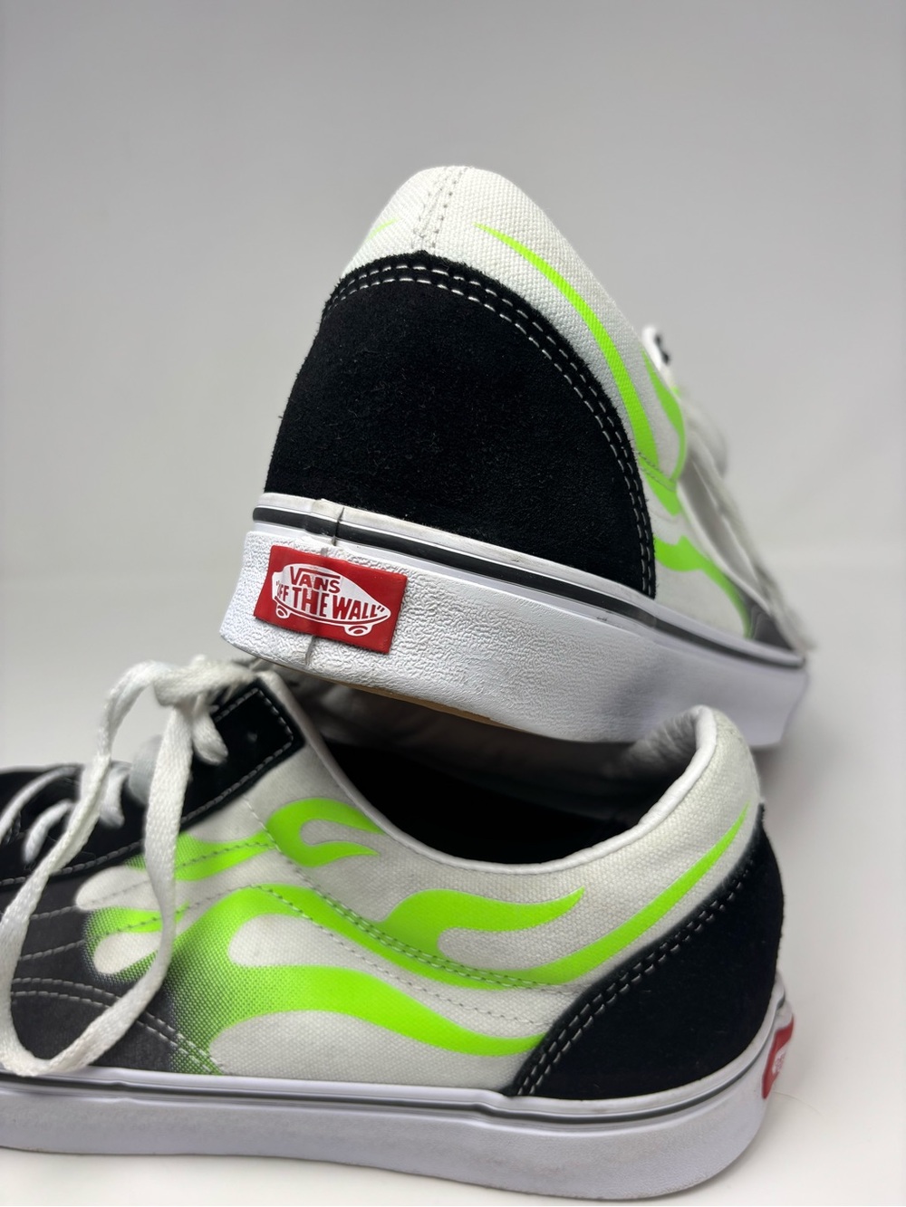 Vans Men’s Shoes Black & Neon Green Flame Old Skool Sneakers Size 13 - Picture 14 of 16